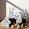 4 Pcs Easter Bunny Decor Wildflower Floral Wooden Table Signs with Blue Bow Rabbit Shaped Tabletop Centerpieces Tiered Tray Decor for Spring Easter Home Office Indoor Decoration